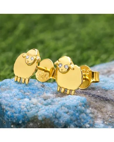 Moissanite Sheep Stud Earrings – Gold Plated 925 Silver Animal Jewelry