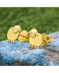 Moissanite Sheep Stud Earrings – Gold Plated 925 Silver Animal Jewelry