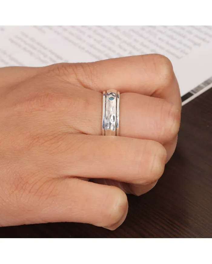 Sterling Silver Blue Topaz Zircon Spinner Ring – Fidget Anxiety Relief