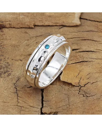Sterling Silver Blue Topaz Zircon Spinner Ring – Fidget Anxiety Relief