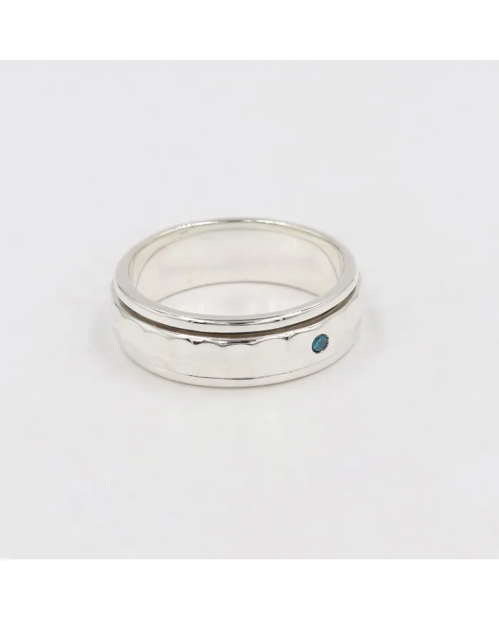 Sterling Silver Blue Topaz Zircon Spinner Ring – Fidget Anxiety Relief