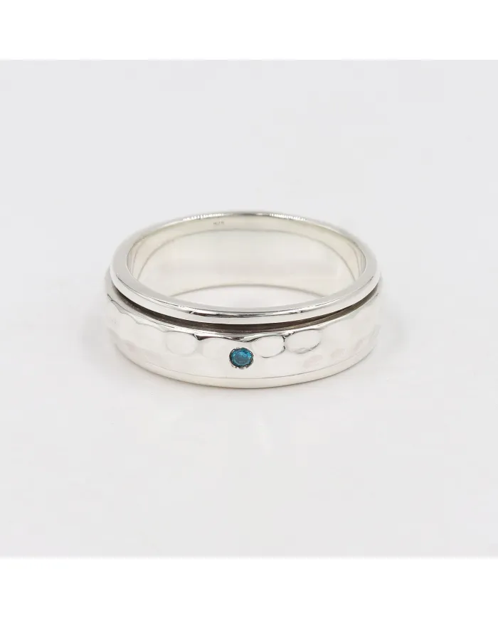 Sterling Silver Blue Topaz Zircon Spinner Ring – Fidget Anxiety Relief