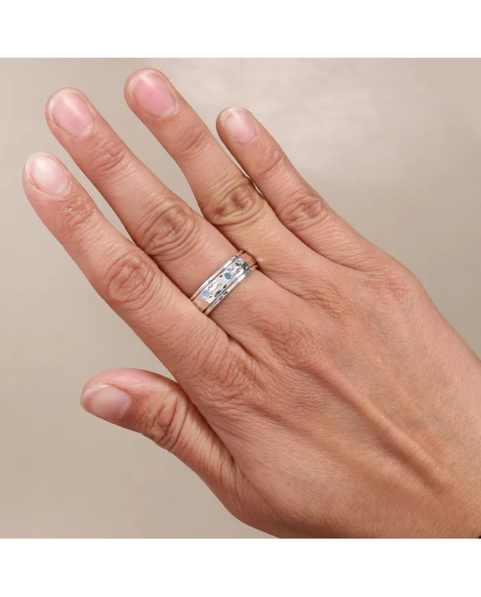 Sterling Silver Blue Topaz Zircon Spinner Ring – Fidget Anxiety Relief