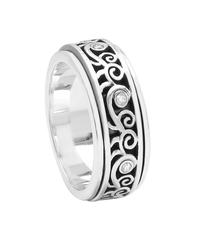 Swarovski Crystal Spinner Ring - 925 Silver Meditation & Fidget Jewelry