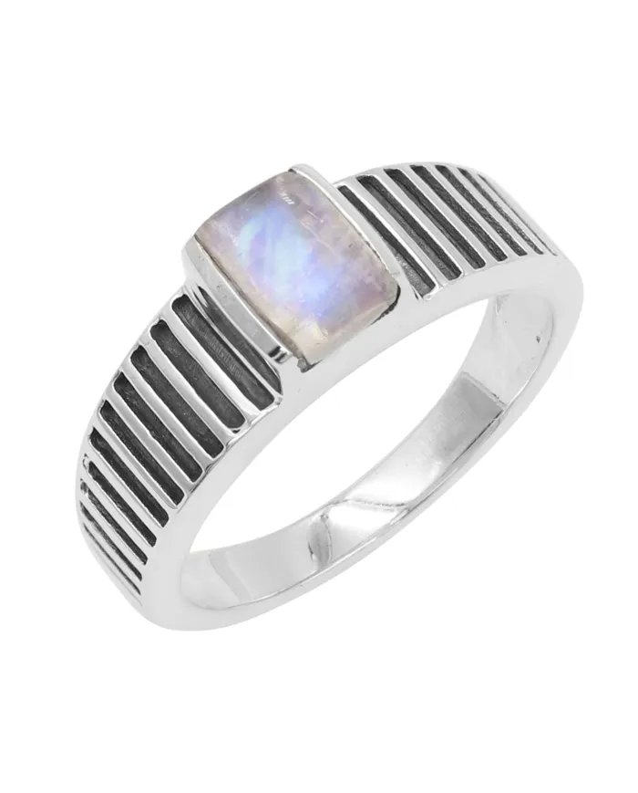 Rainbow Moonstone Ring - 925 Sterling Silver Oxidized Finish Jewelry