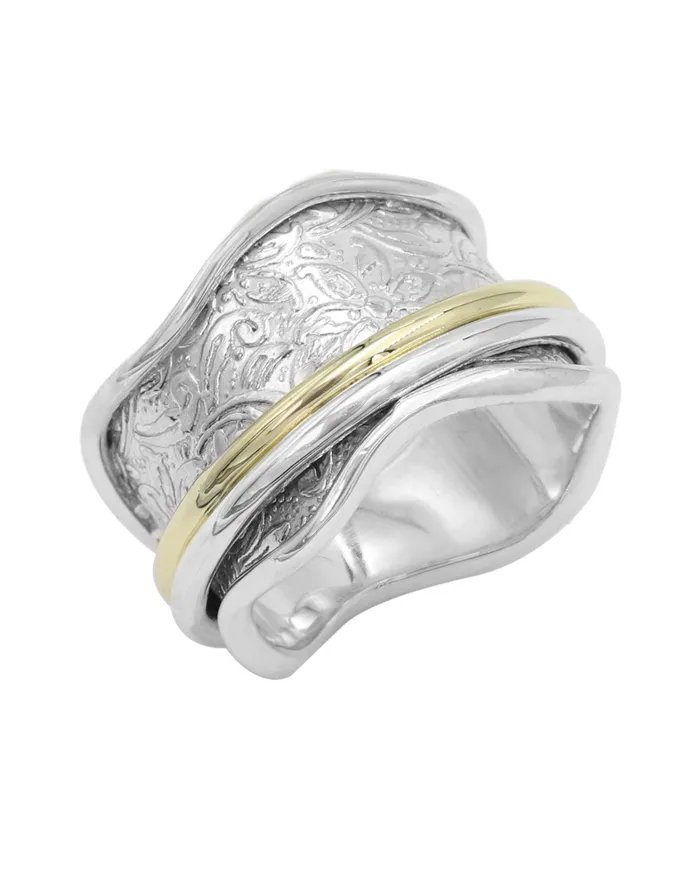 Two Tone Spinner Ring - 925 Sterling Silver Fidget & Stress Relief Jewelry
