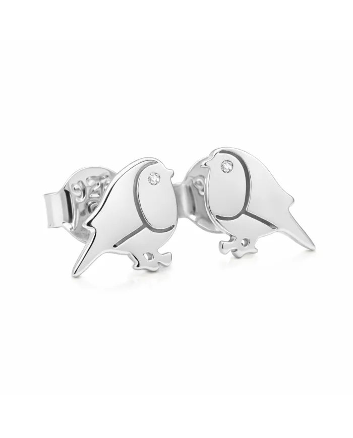 Bird Stud Earrings - 925 Sterling Silver Swarovski Crystals Jewelry