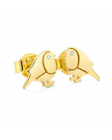 Bird Stud Earrings - Gold Plated 925 Silver Swarovski Crystals Jewelry