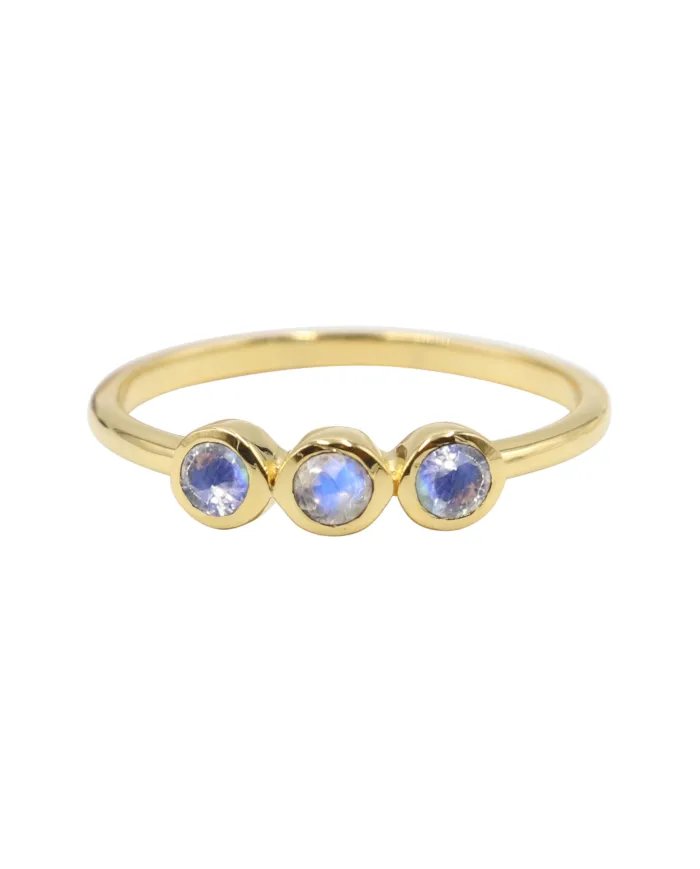 Moonstone Half Eternity Ring - Sterling Silver Gold Plated Ring Dainty Handmade Ring for Women