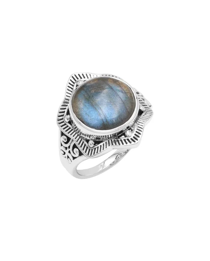 Natural Labradorite & Sterling Silver Ring - Handmade Boho Vintage Dainty Jewelry