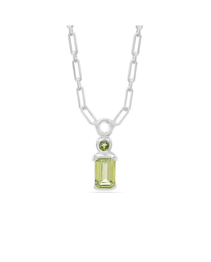 Peridot Pendant - Sterling Silver Handmade Link Chain Pendant for Her