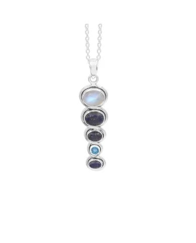 Moonstone Pendant & Lapis Pendant - Sterling Silver Pendant Swiss Blue Topaz Statement Jewelry for Women