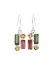 925 Silver Tourmaline Citrine Dangle Earrings November Birthstone