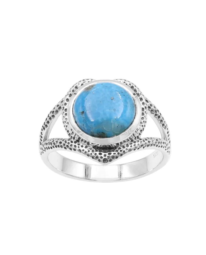 Arizona Turquoise Sterling Silver Ring - Round Shape Design Jewelry for Women