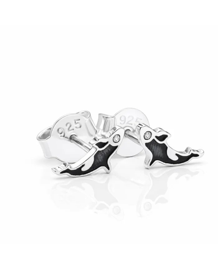 Moissanite Killer Whale Studs - 925 Sterling Silver Sea Animal Jewelry