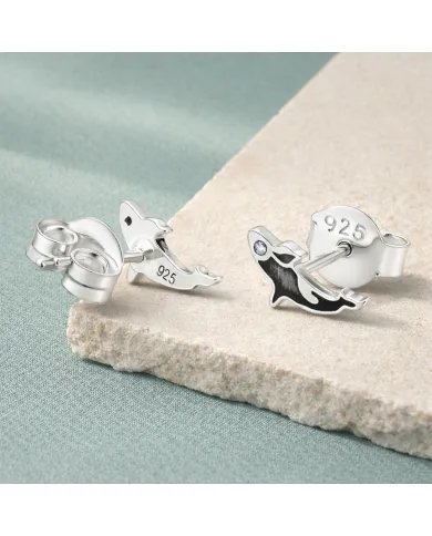 Moissanite Killer Whale Studs - 925 Sterling Silver Sea Animal Jewelry