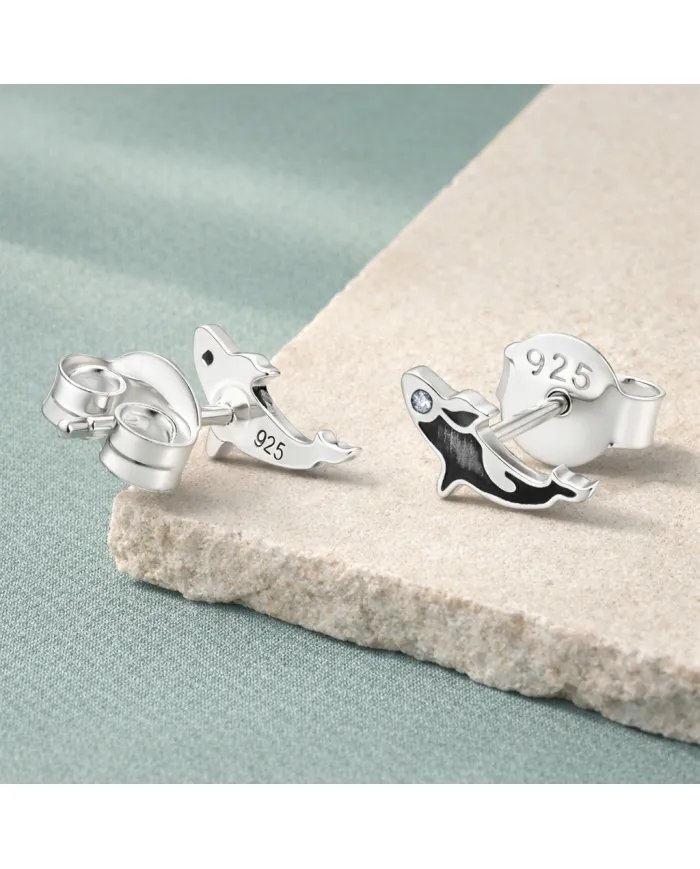 Killer Whale Stud Earrings - 925 Silver Swarovski Crystal Sea Animal Jewelry