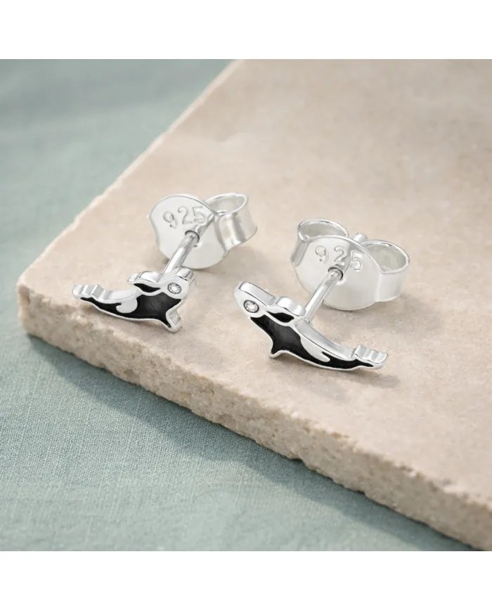 Killer Whale Stud Earrings - 925 Silver Swarovski Crystal Sea Animal Jewelry