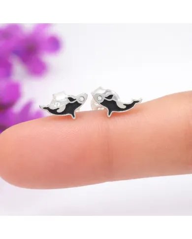Moissanite Killer Whale Studs - 925 Sterling Silver Sea Animal Jewelry