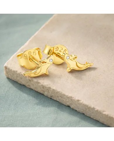 Moissanite Killer Whale Studs - Gold Plated 925 Silver Sea Animal