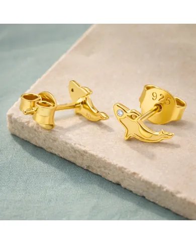 Moissanite Killer Whale Studs - Gold Plated 925 Silver Sea Animal