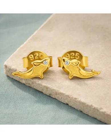 Moissanite Killer Whale Stud Earrings - 18K Gold Plated Sea Animal