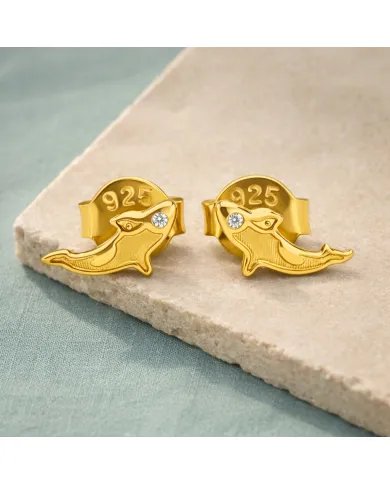 Moissanite Killer Whale Studs - Gold Plated 925 Silver Sea Animal