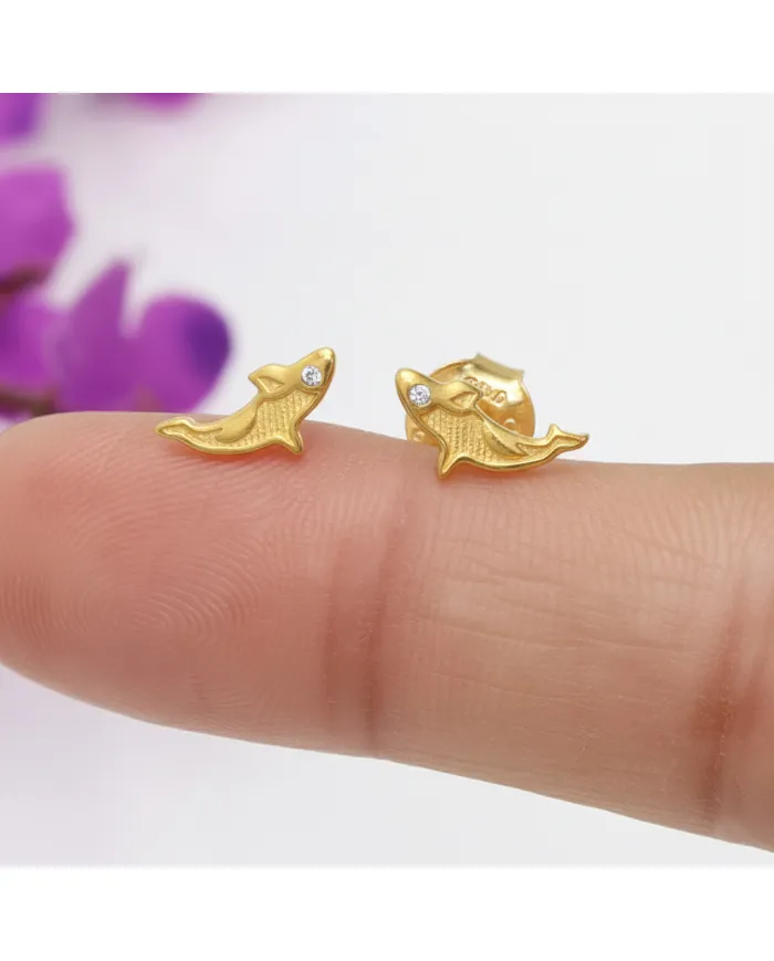 Moissanite Killer Whale Stud Earrings - 18K Gold Plated Sea Animal
