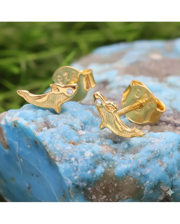 Moissanite Killer Whale Stud Earrings - 18K Gold Plated Sea Animal