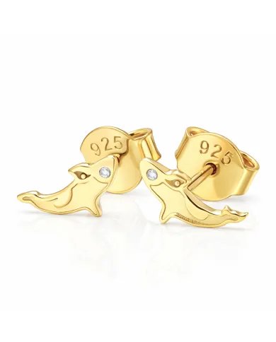 Killer Whale Stud Earrings - Gold Plated 925 Silver Swarovski Crystal Animal Jewelry