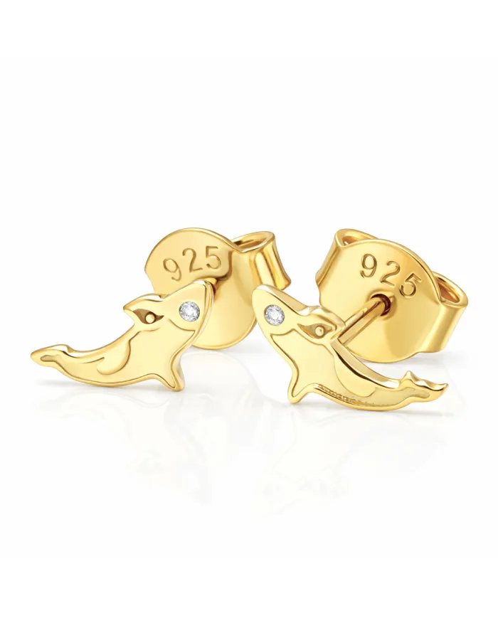 Moissanite Killer Whale Stud Earrings - 18K Gold Plated Sea Animal