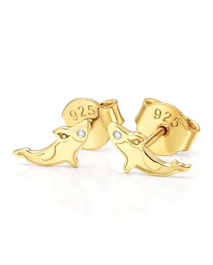 Killer Whale Stud Earrings - Gold Plated 925 Silver Swarovski Crystal Animal Jewelry