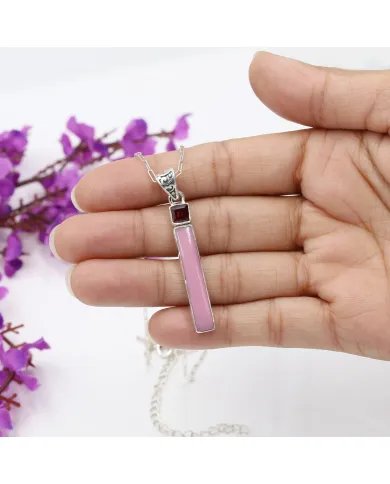 Pink Opal Pendant - 925 Sterling Silver Garnet Gemstone Handmade Jewelry
