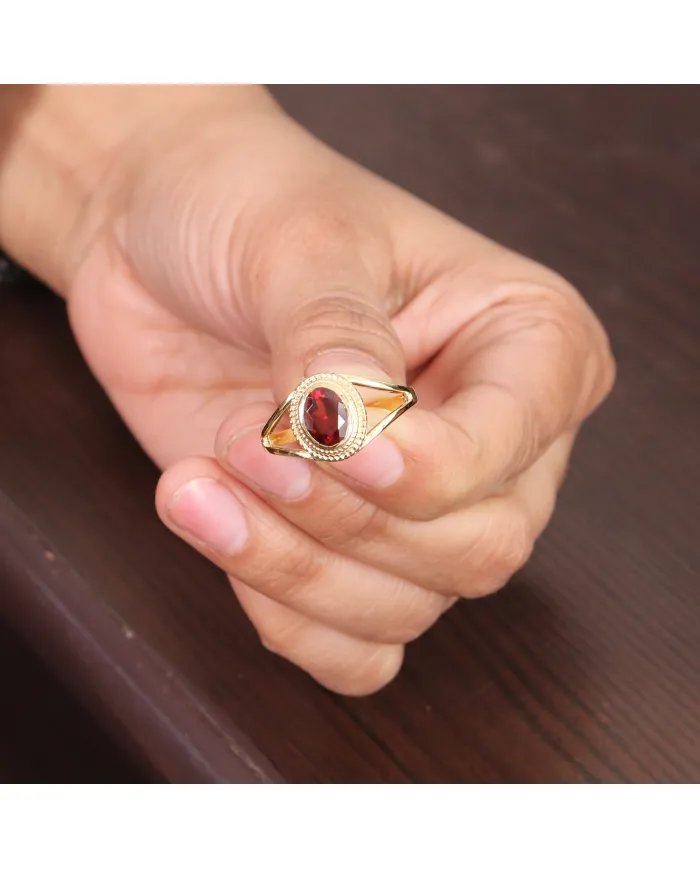 Garnet Gemstone Ring - 925 Sterling Silver Handmade Versatile Jewelry