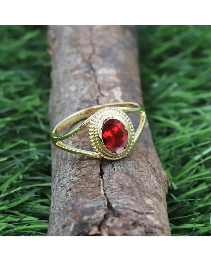 Garnet Gemstone Ring - 925 Sterling Silver Handmade Versatile Jewelry