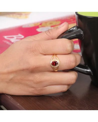 Garnet Gemstone Ring - 925 Sterling Silver Handmade Versatile Jewelry