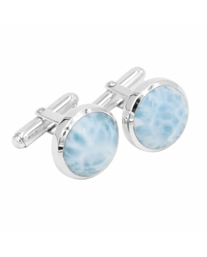 Larimar Men's Cufflinks - Handmade 925 Sterling Silver Formal Accessory