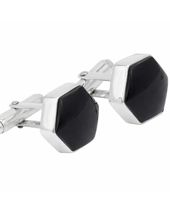 Premium Natural Black Onyx Cufflinks – Timeless Sterling Silver Design