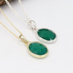 Green Onyx Pendant, Silver Necklace, Birthstone Pendant, 18k Gold Pendant, Statement Necklace, Green Stone Pendant, Gift for Her