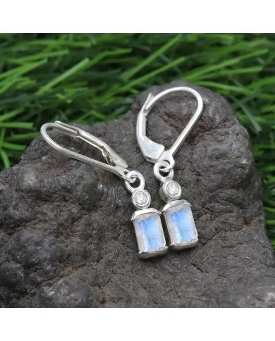 Rainbow Moonstone Sterling Silver Earrings – Handmade Dangle Earrings for Women