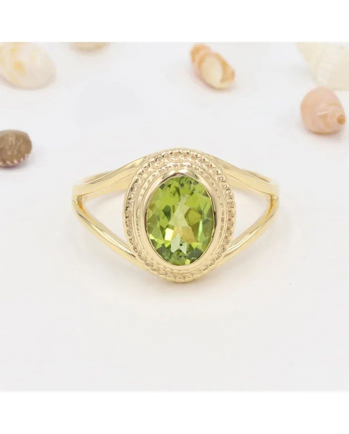 Natural Peridot Ring - Gold Plated 925 Sterling Silver Handmade Jewelry