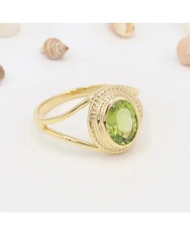 Natural Peridot Ring - Gold Plated 925 Sterling Silver Handmade Jewelry