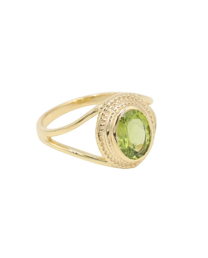 Natural Peridot Ring - Gold Plated 925 Sterling Silver Handmade Jewelry