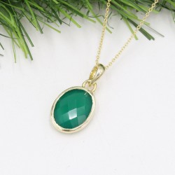 Green Onyx Pendant, Silver Necklace, Birthstone Pendant, 18k Gold Pendant, Statement Necklace, Green Stone Pendant, Gift for Her