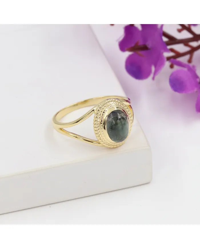 Tourmaline Ring - Gold Plated 925 Sterling Silver Oval Gemstone Jewelry