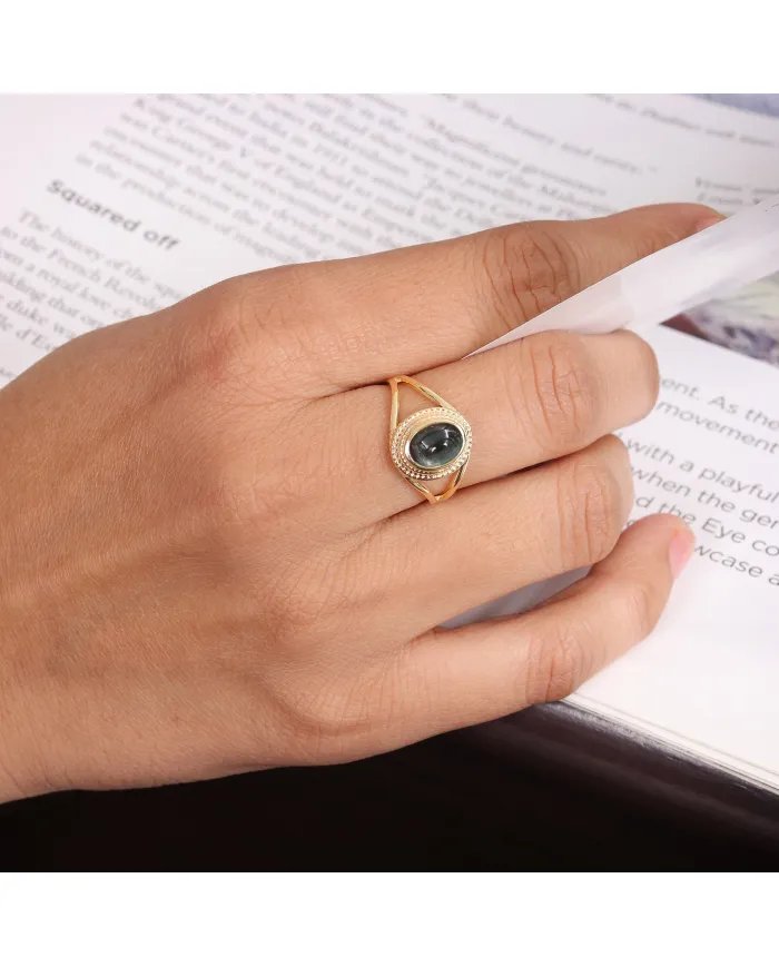 Tourmaline Ring - Gold Plated 925 Sterling Silver Oval Gemstone Jewelry
