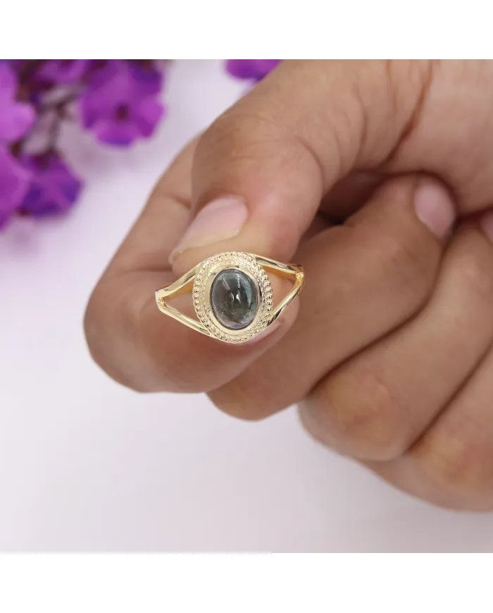 Tourmaline Ring - Gold Plated 925 Sterling Silver Oval Gemstone Jewelry