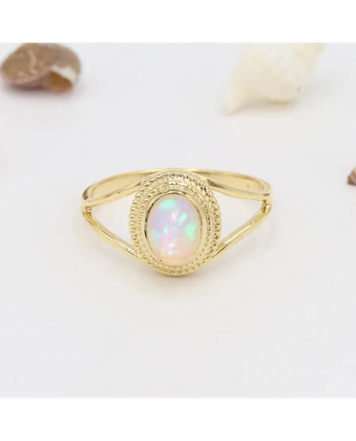 Ethiopian Oval Gemstone Ring – 925 Sterling Silver Gold Plated Jewelry