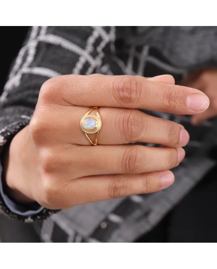 Ethiopian Oval Gemstone Ring – 925 Sterling Silver Gold Plated Jewelry