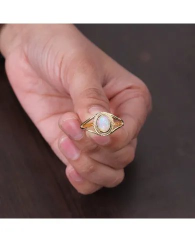 Ethiopian Oval Gemstone Ring – 925 Sterling Silver Gold Plated Jewelry